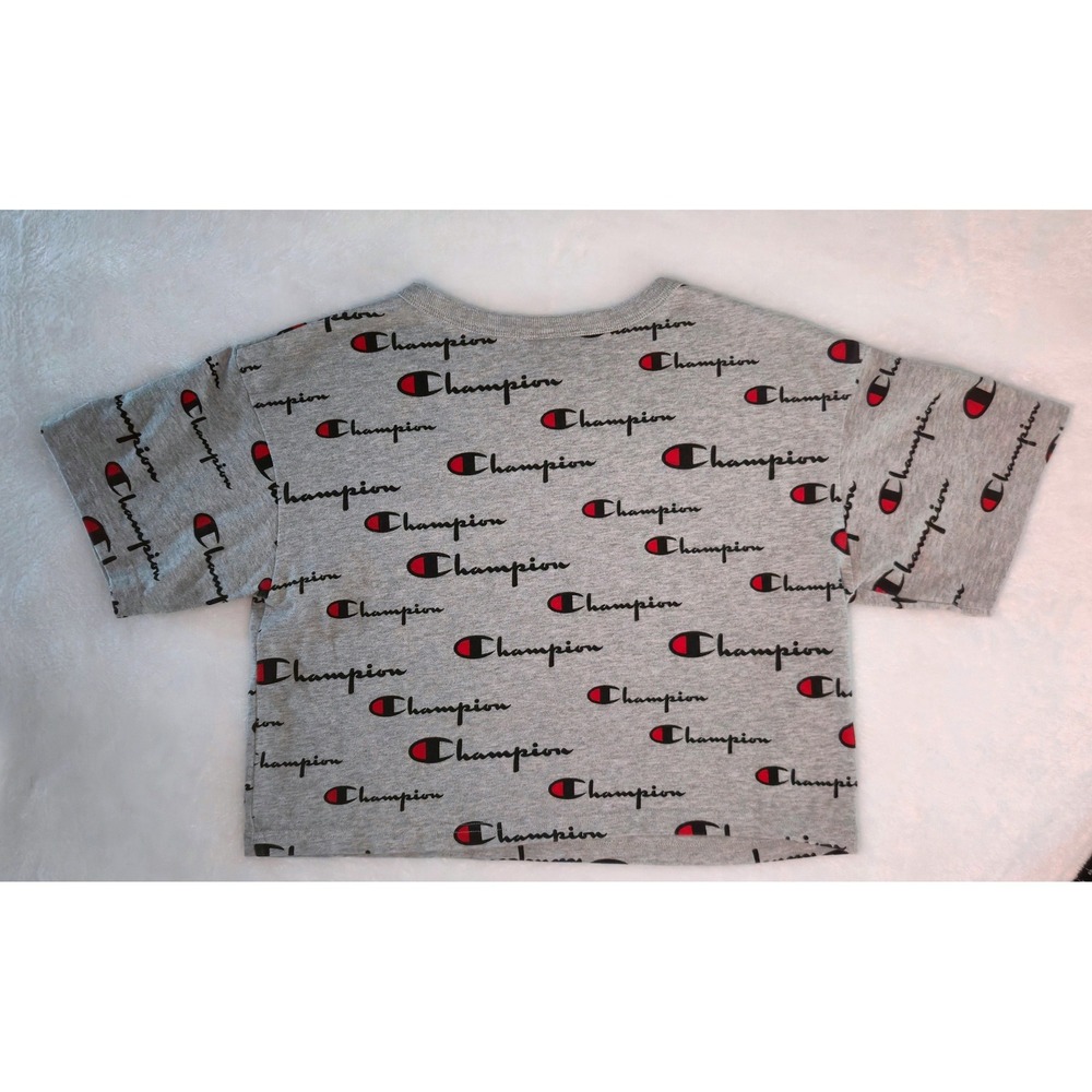 Champion Womens Gray All Over Script Logo Crop Top Tee WL956P XS - Picture 3 of 7